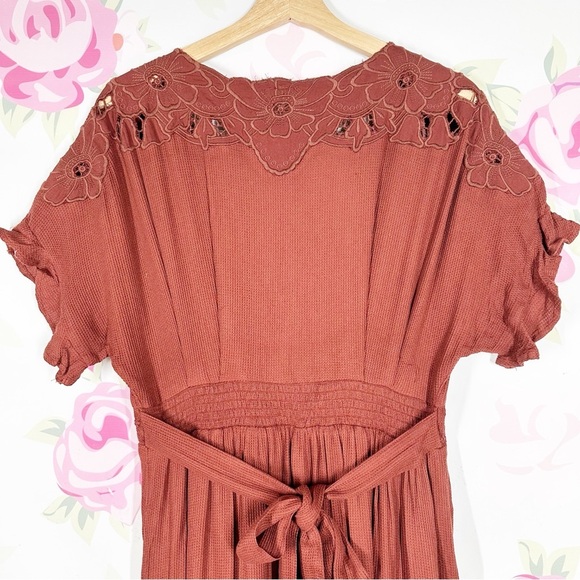 Free People Collette Floral Embroidered Rustic Brown Cinnamon Maxi Dress S - Picture 12 of 16